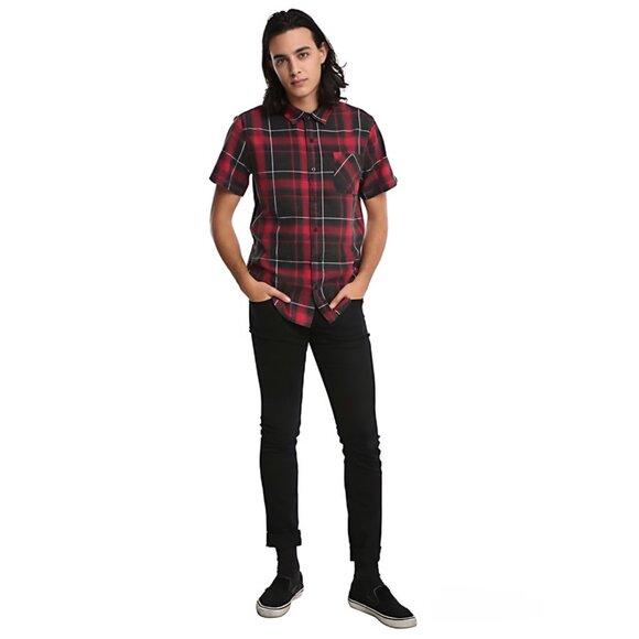 RUDE by Hot Topic ✦ Red & Black Plaid Button-Up Shirt ✦ Short Sleeve Grunge XL - Picture 3 of 5